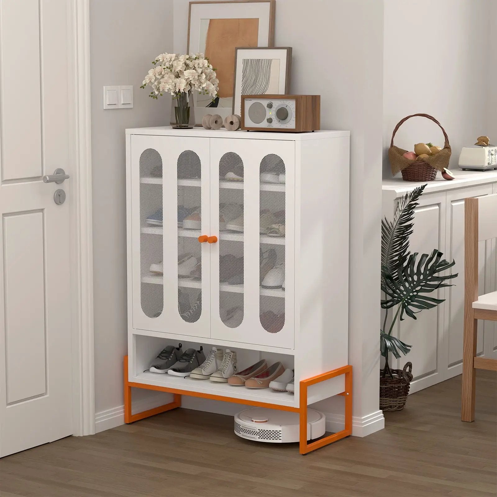 Modern Metal Shoe Cabinet With DoublebSided Doors And Adjustable Partitions by Unique Piece Furniture