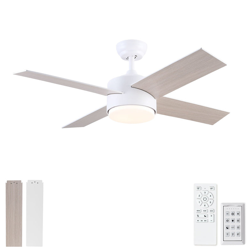 Ceiling Fan With Remote Control, Reversible DC Motor, 6 Speeds, 3 Dimmable LED, Quiet Timer For Indoor - White by HouseOfZazla