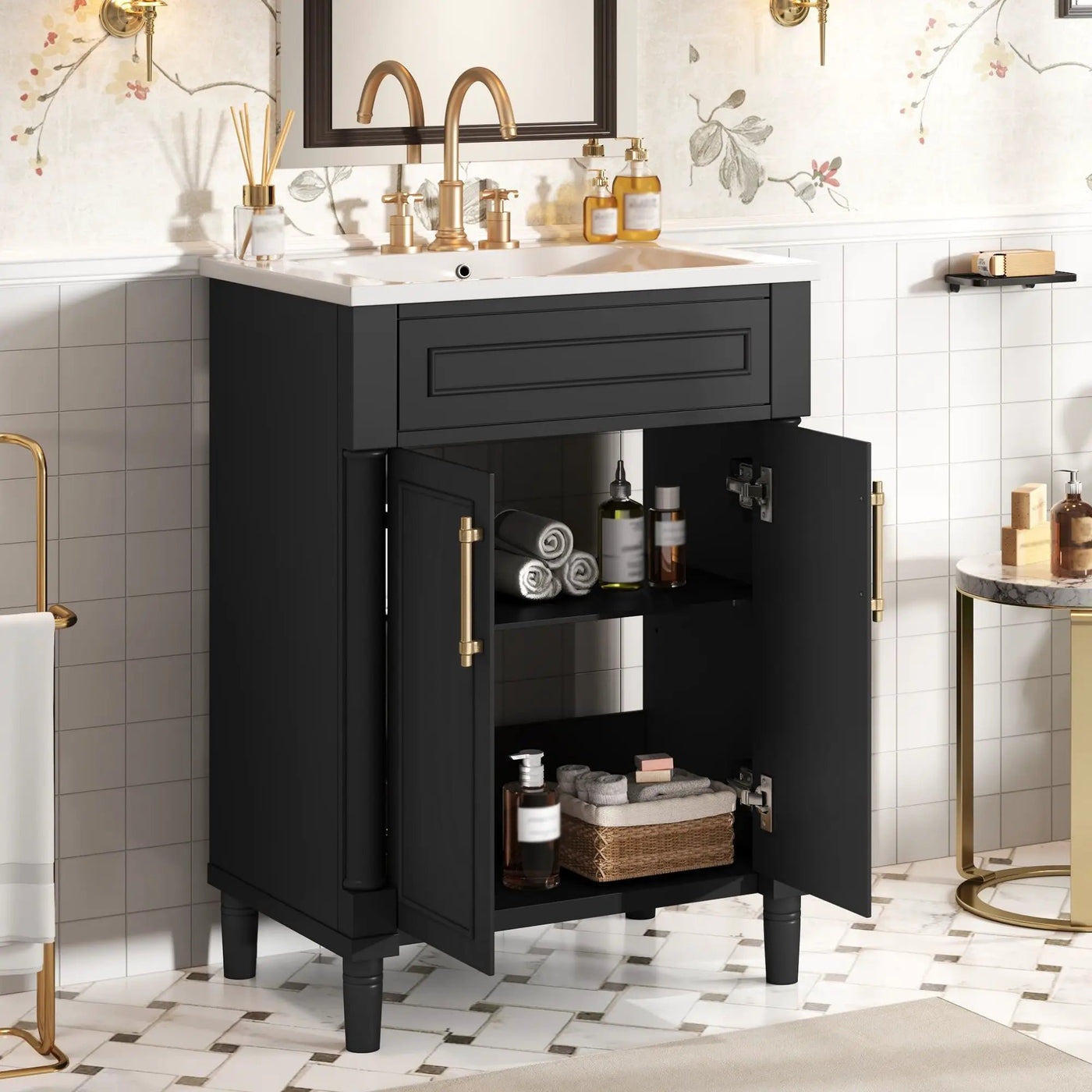 Bathroom Vanity With Integrated Sink, 2 Door Cabinet, Single Sink For Small To Medium Bathrooms by Unique Piece Furniture