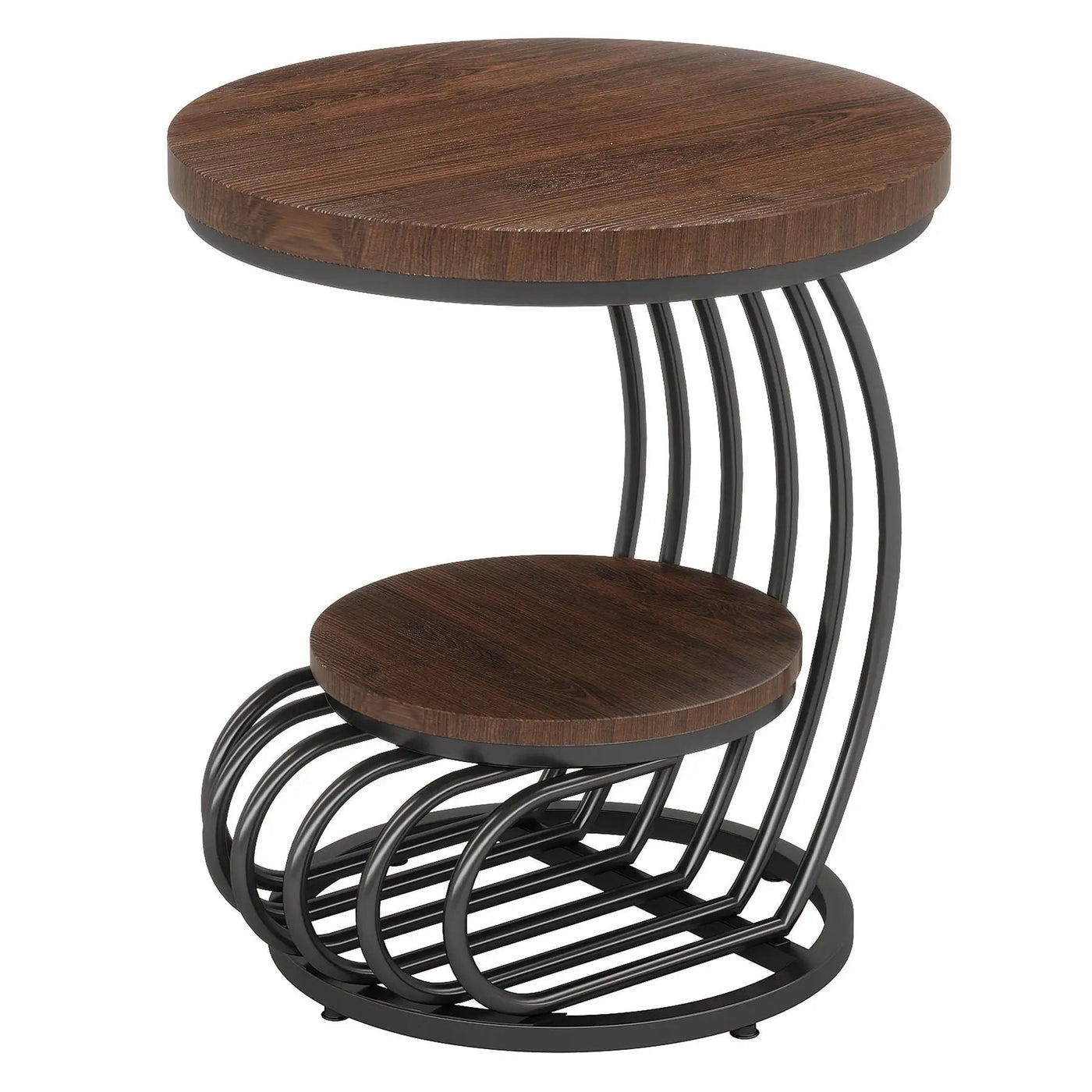 Round Vintage End Table With 2 Tier Storage by HouseOfZazla