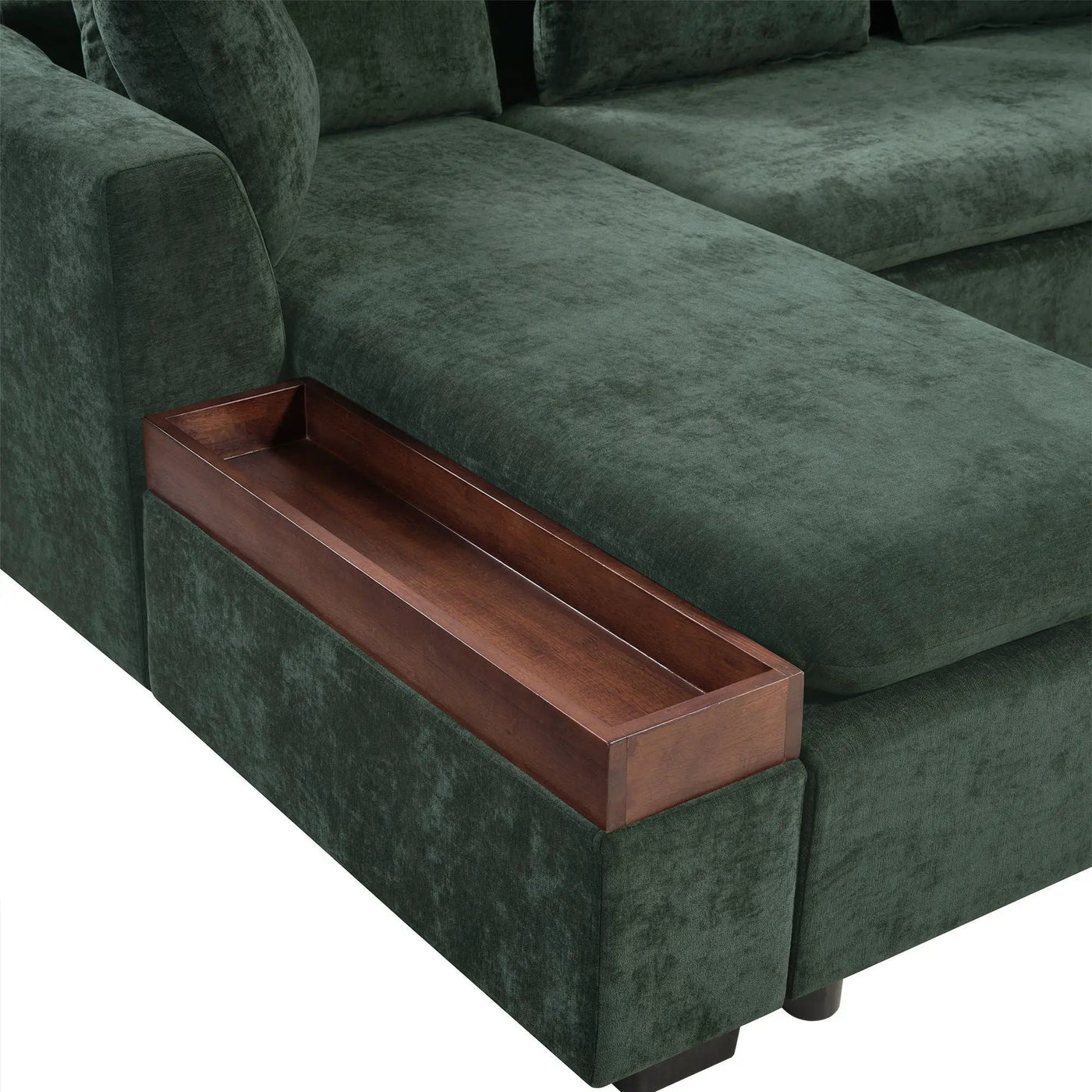 Modern L Shaped Sectional Sofa With Upholstery And Wooden Storage by HouseOfZazla