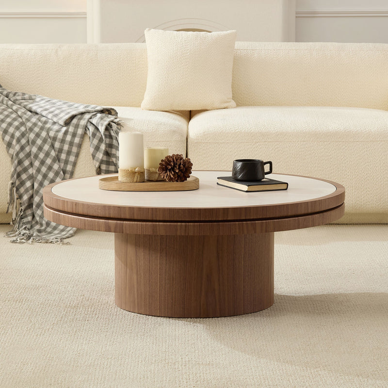 35.43 Inch Coffee Table with Sintered Stone Tabletop in Walnut by HouseOfZazla