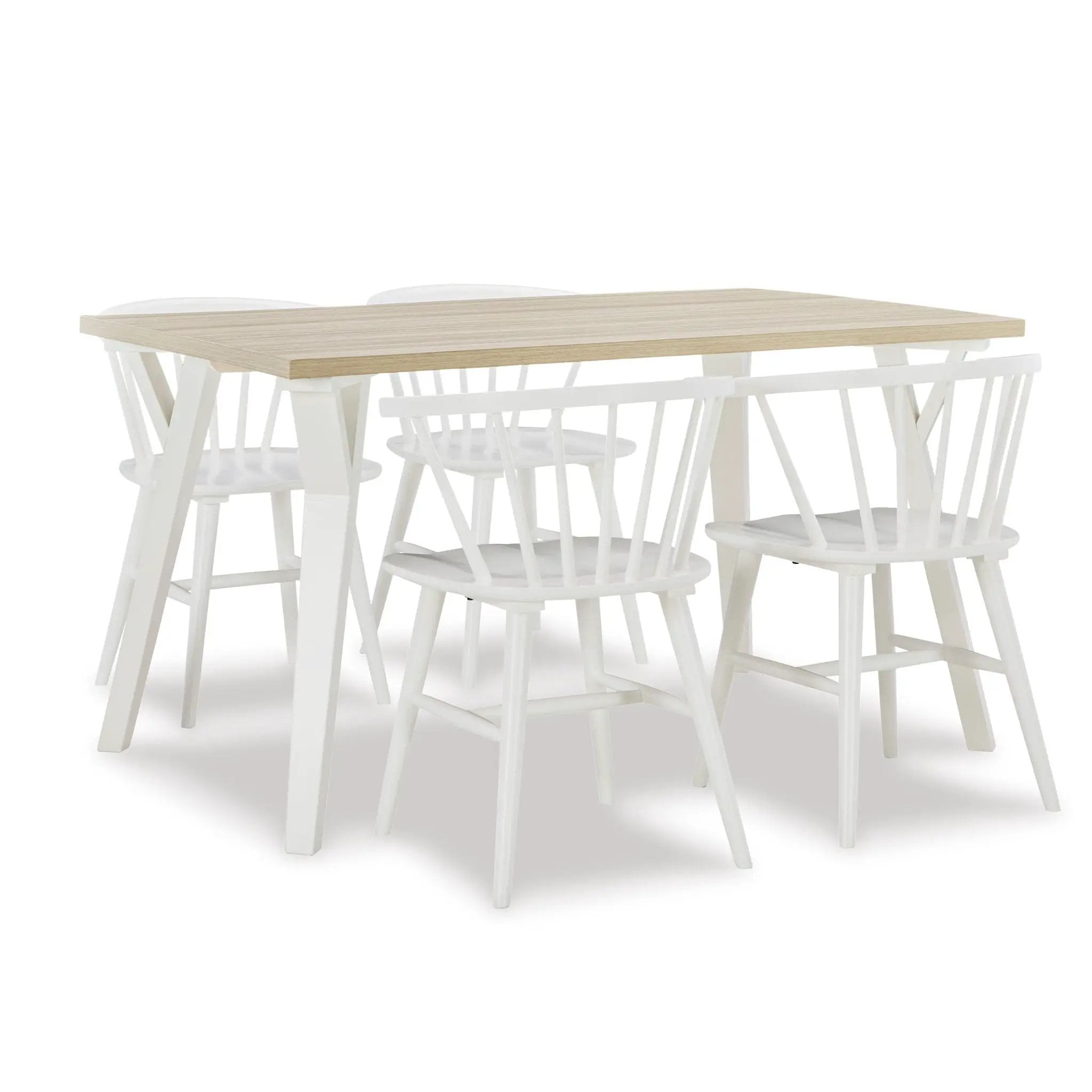 Roundhill - 5 Piece Dining Set, Dining Table With 4 Windsor Chairs - Brown / Antique White by Unique Piece Furniture