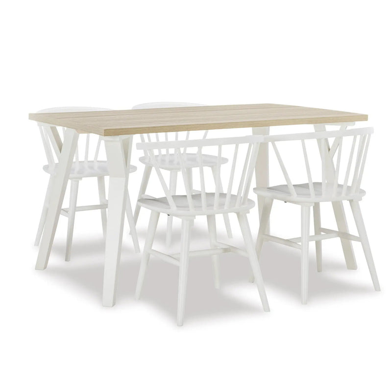 Roundhill - 5 Piece Dining Set, Dining Table With 4 Windsor Chairs - Brown / Antique White by HouseOfZazla