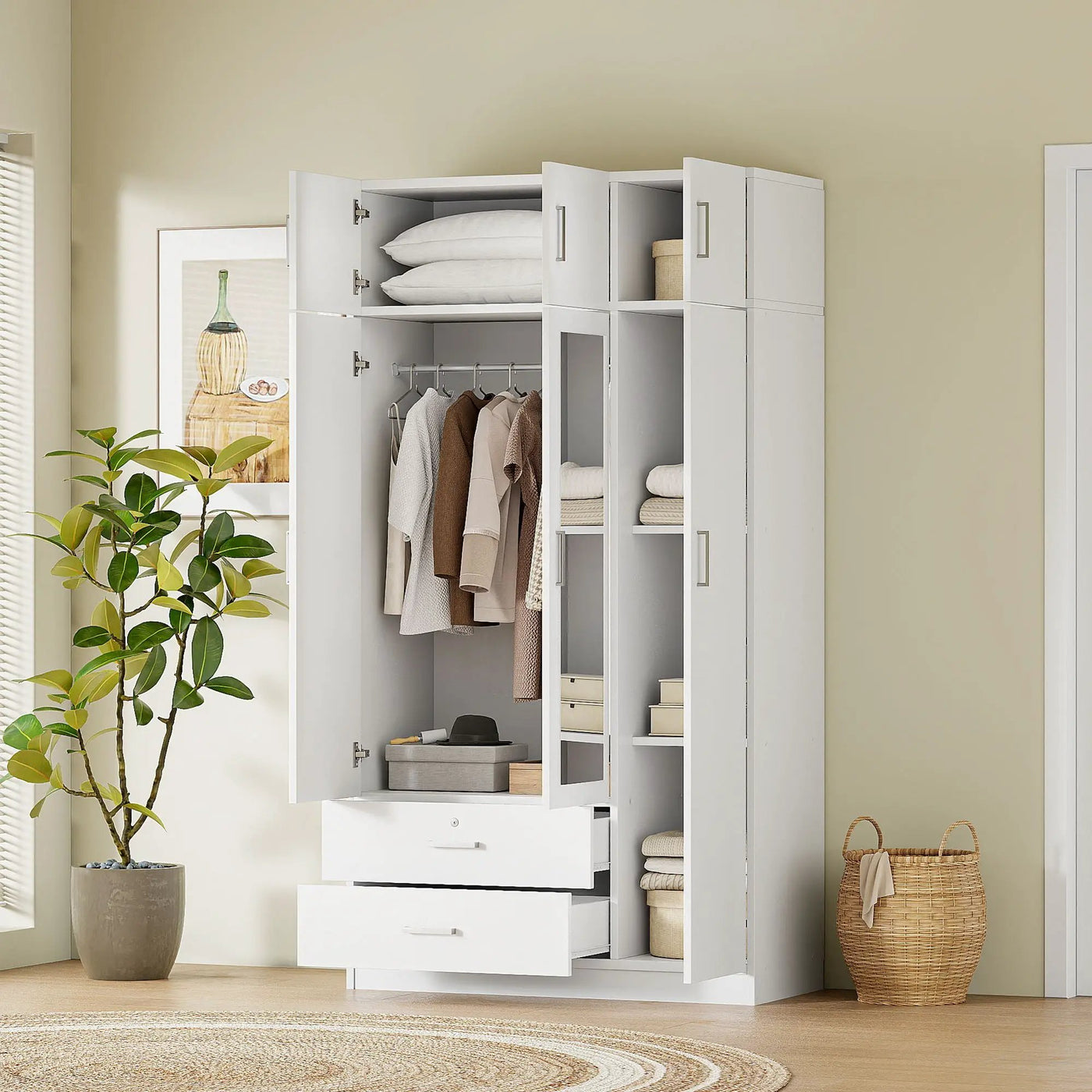 Modern 3 Door Mirror Wardrobe With 2 Drawers And Top Cabinet by Unique Piece Furniture