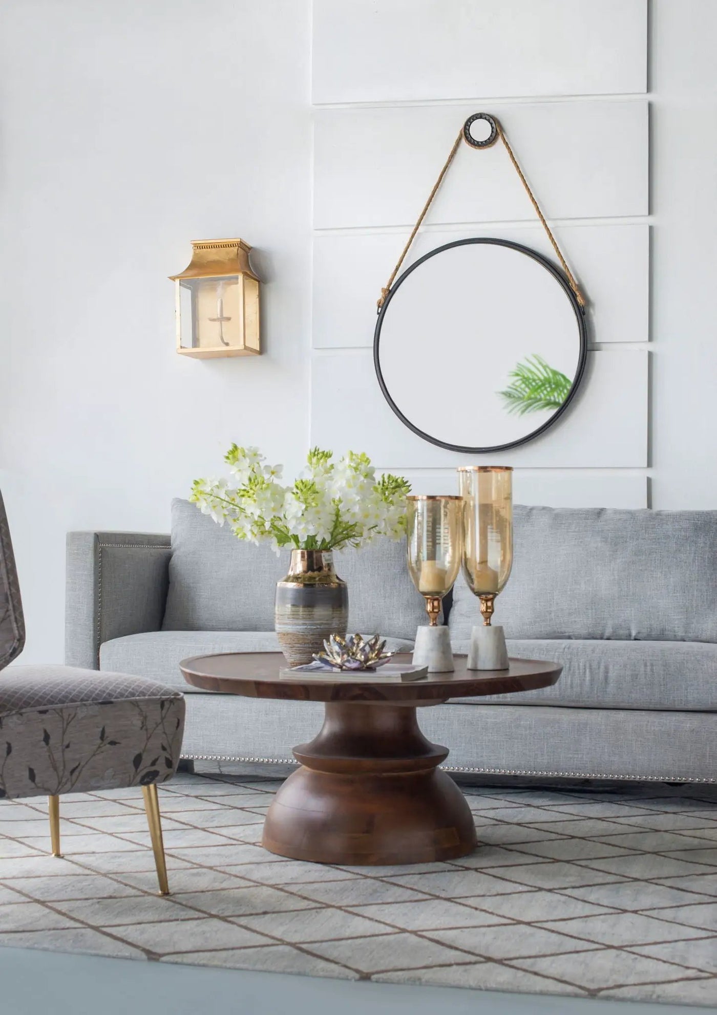 Handsome Cleveland Mirror With Rope Strap Contemporary Design Circle Mirror With Round Metal Frame For Wall Decor by Unique Piece Furniture