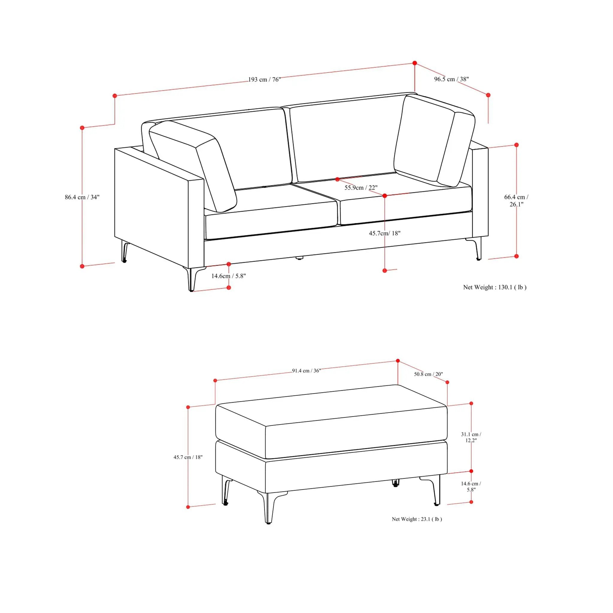 Ava - Mid Century Sofa With Ottoman Set by Unique Piece Furniture