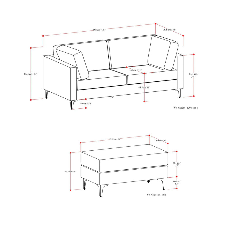 Ava - Mid Century Sofa With Ottoman Set by HouseOfZazla