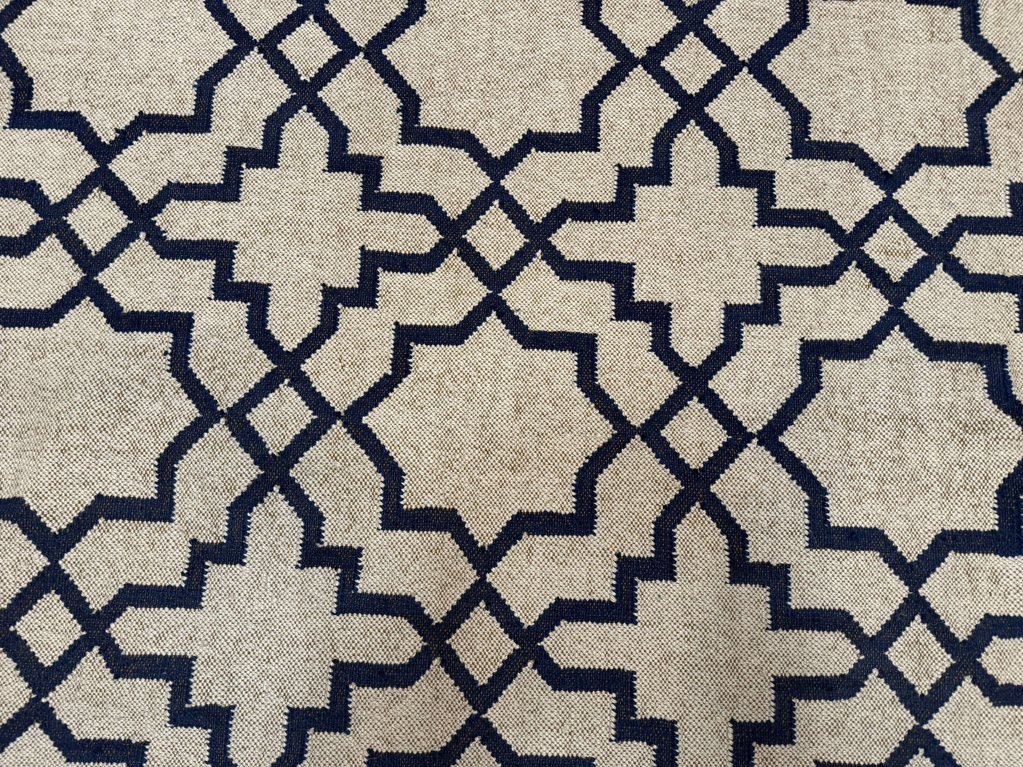 Indian Kilim Rug 8x10, Oat and Navy Blue, Dhurrie Carpet, Handmade, Wool by Jewel Rugs