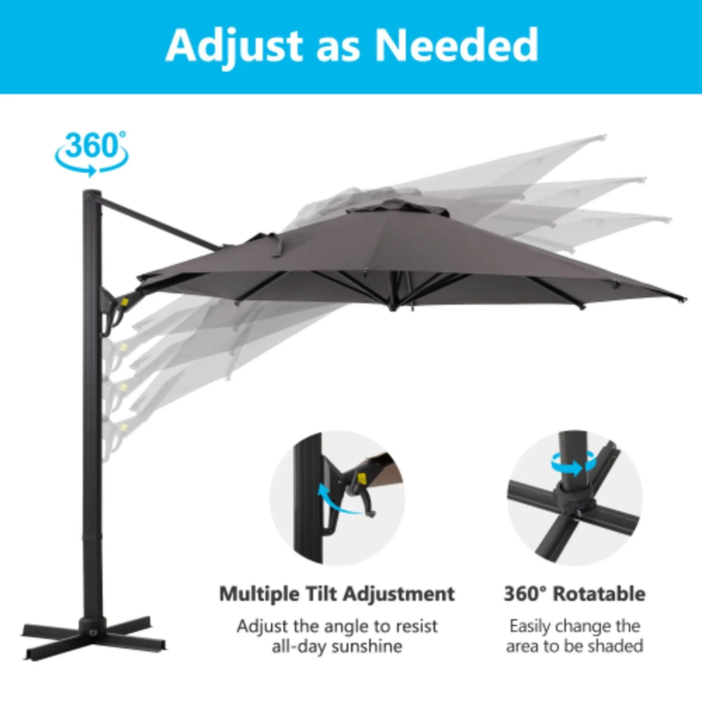 Round Cantilever Patio Umbrella With 360 Rotation & Infinite Tilt Adjustment by HouseOfZazla