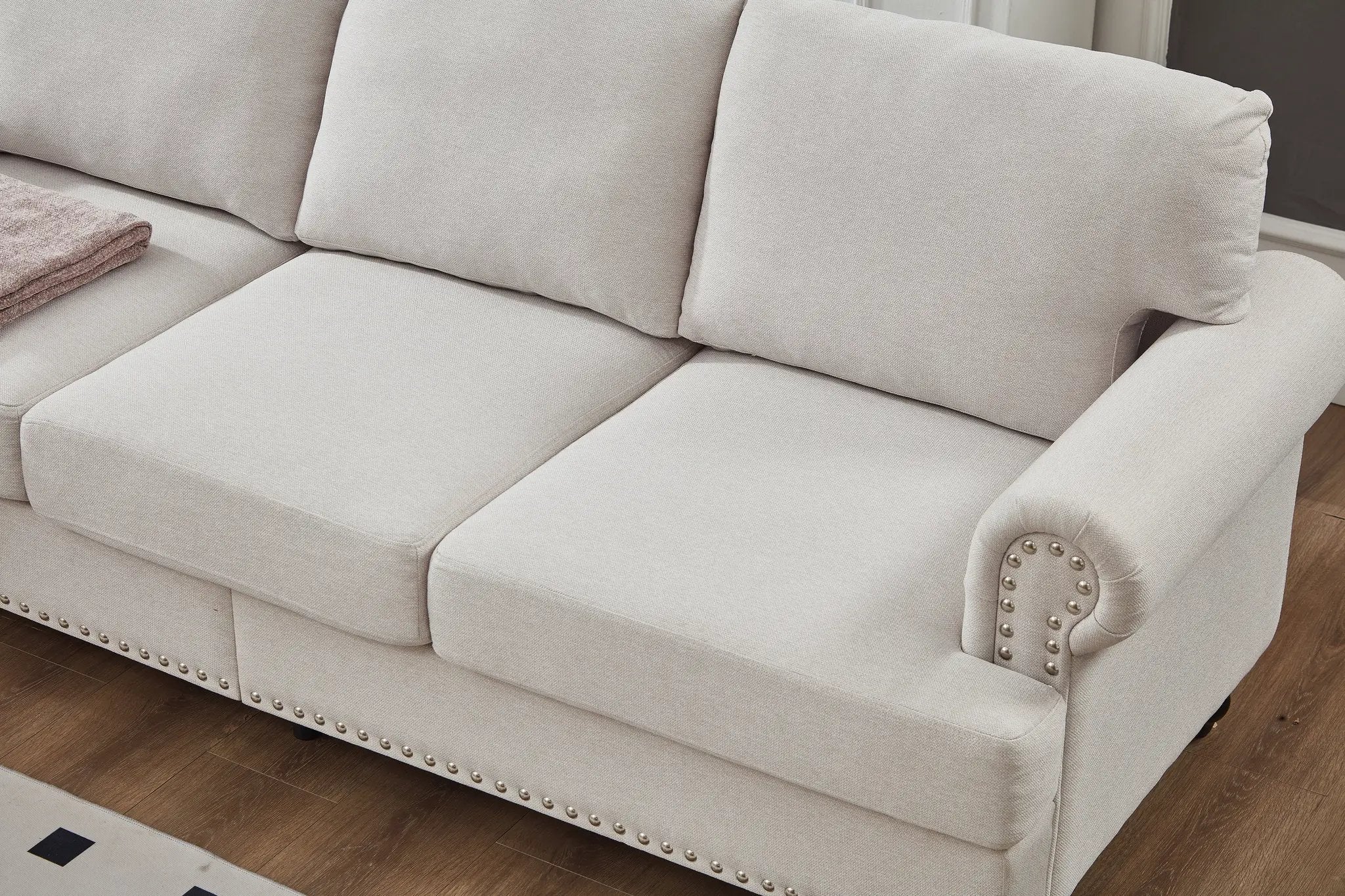 83" Modern Classic Design with Nails Living Room Three Seater Sofa by HouseOfZazla