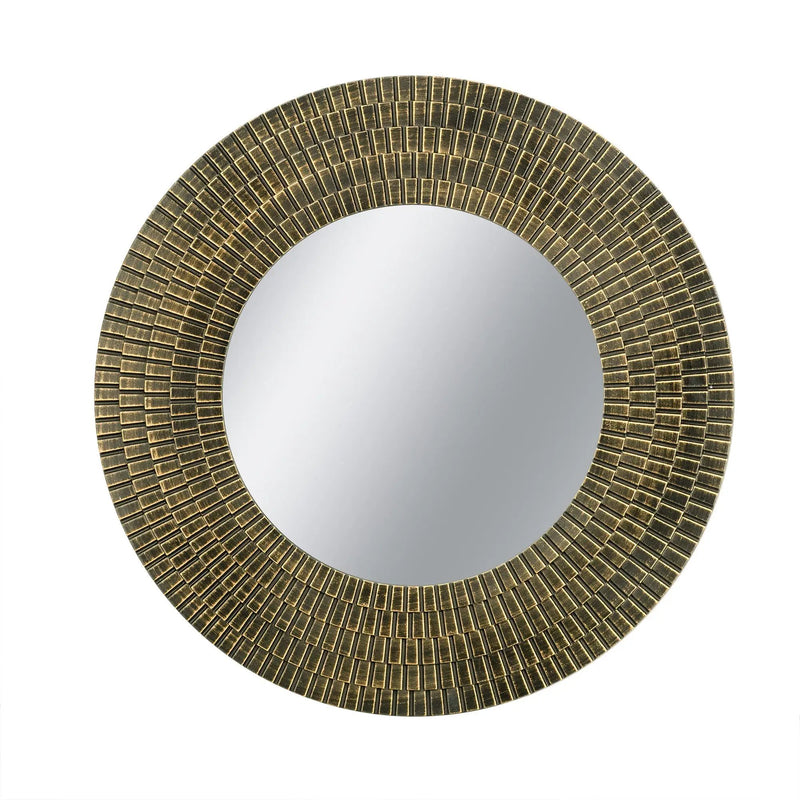 29.5" Round Gold and Black Wooden Accent Mirror with Woven Texture by HouseOfZazla