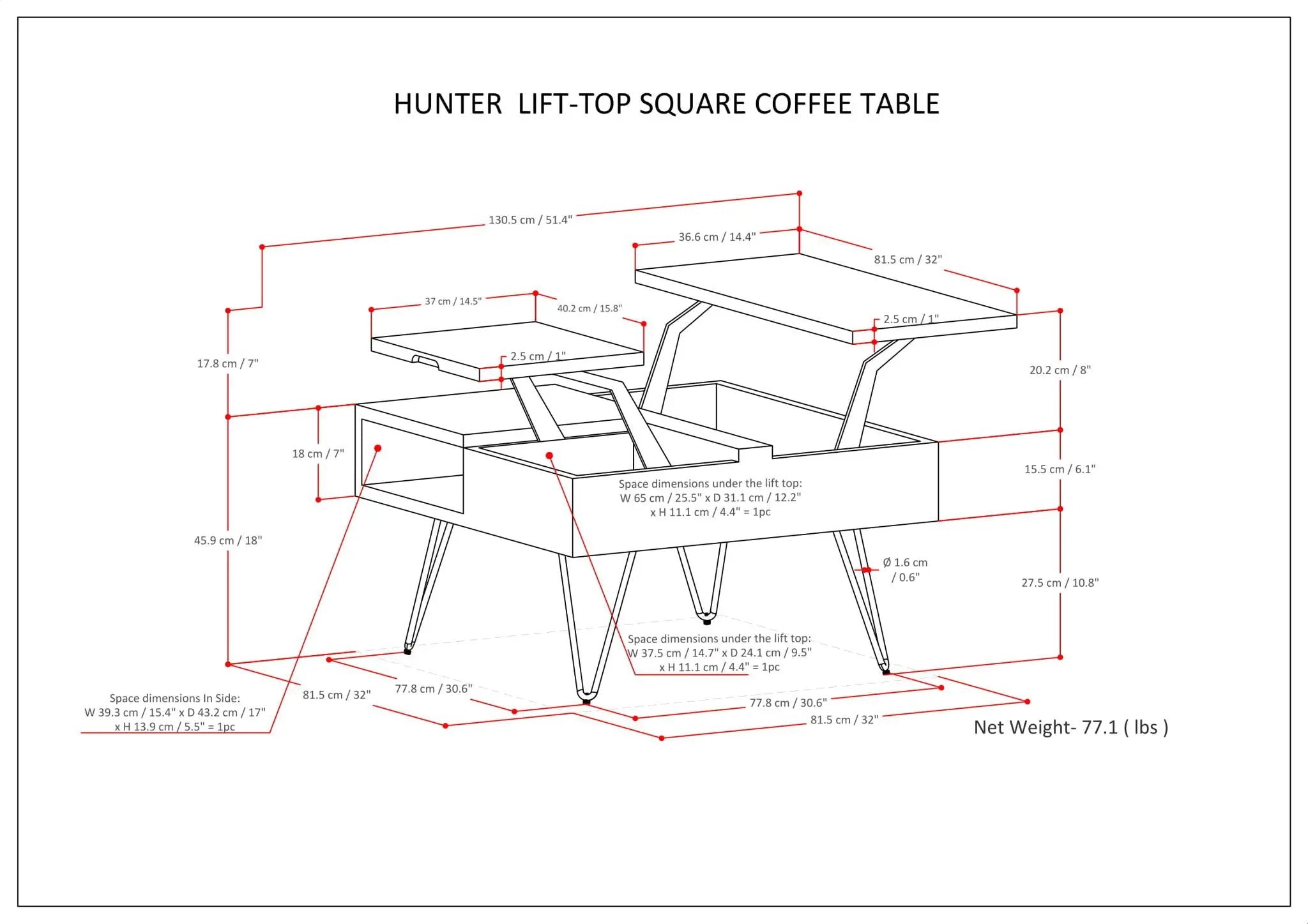 Hunter - Lift Top Square Coffee Table - Natural by HouseOfZazla