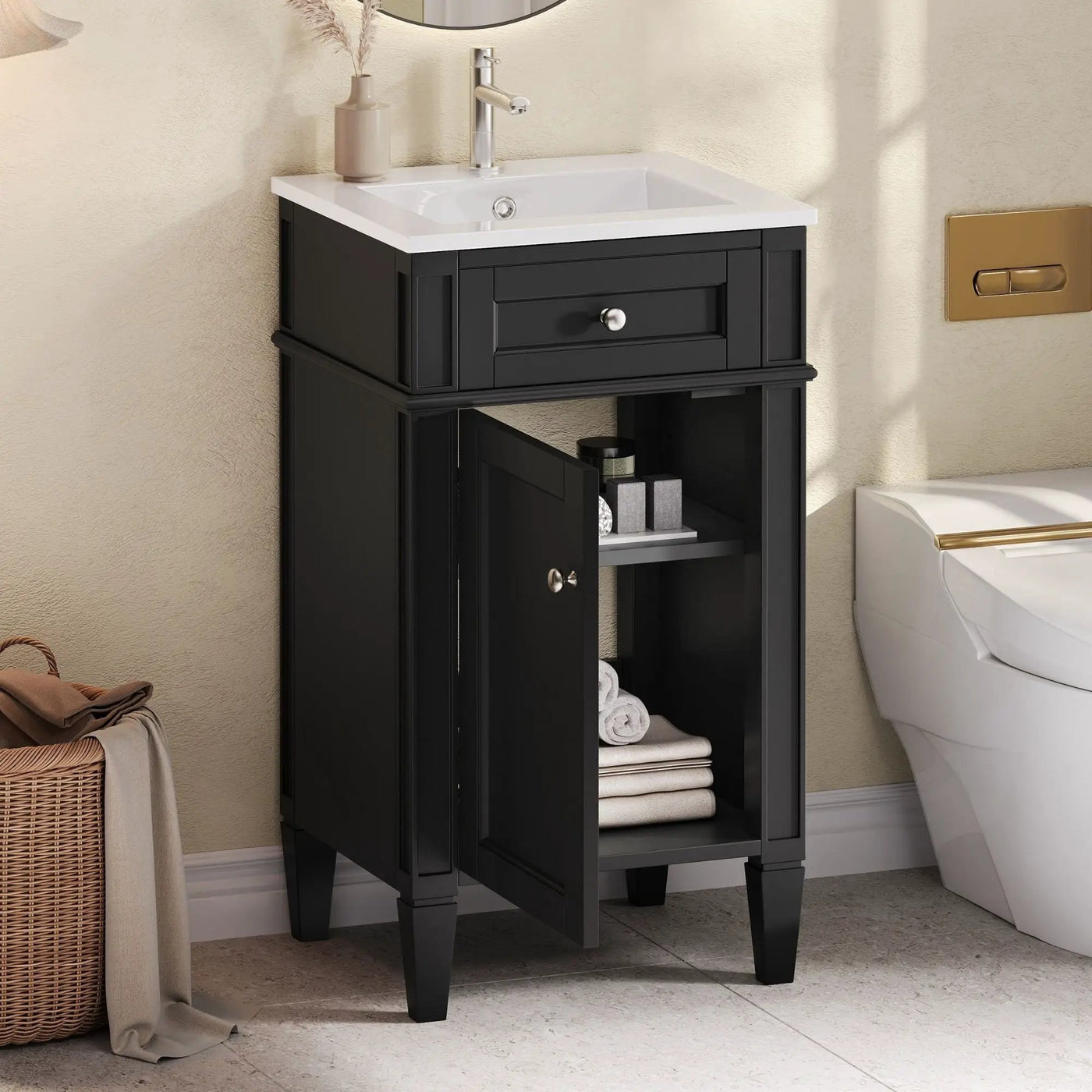 French Style Bathroom Vanity With Sink, Soft-Closing Door, Adjustable Shelf, Rectangular Design by Unique Piece Furniture