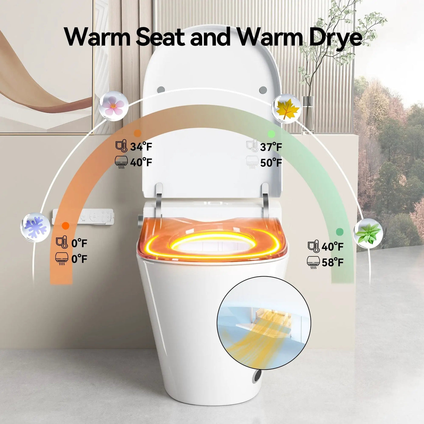 Smart Bidet Toilet With Auto Open / Close Seat, Warm Water Wash, Heated Seat, And Wireless Remote Control by HouseOfZazla