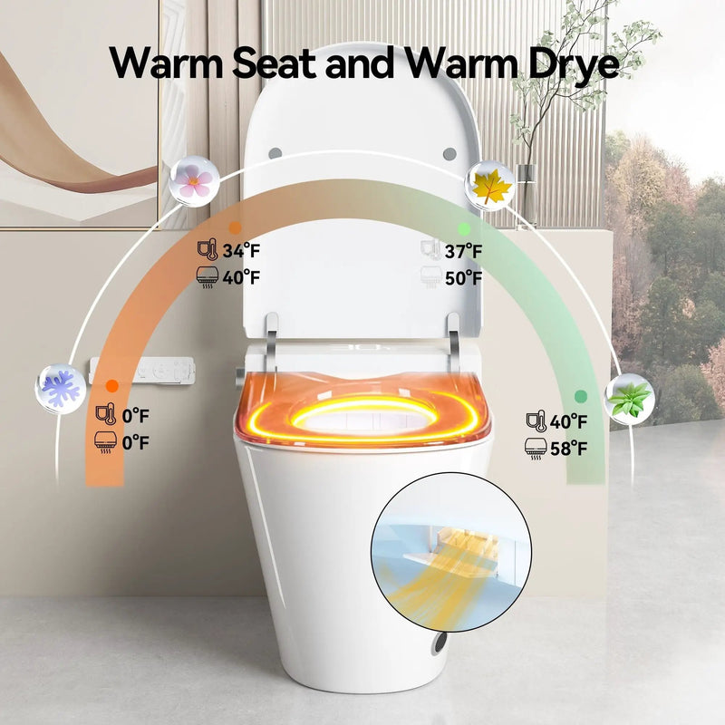Smart Bidet Toilet With Auto Open / Close Seat, Warm Water Wash, Heated Seat, And Wireless Remote Control by HouseOfZazla