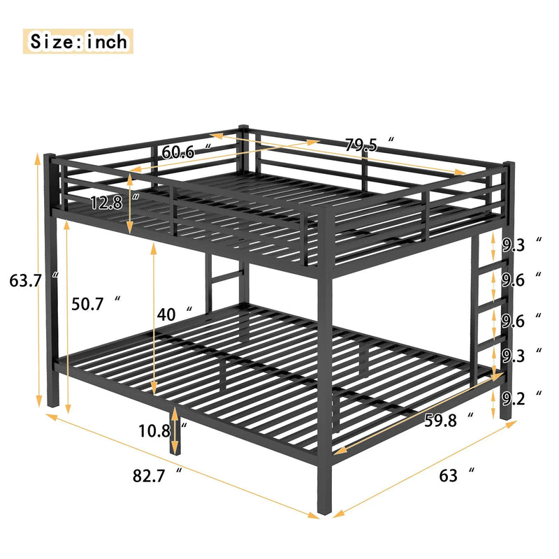 Metal Queen Over Queen Bunk Bed for Teens and Adults by HouseOfZazla