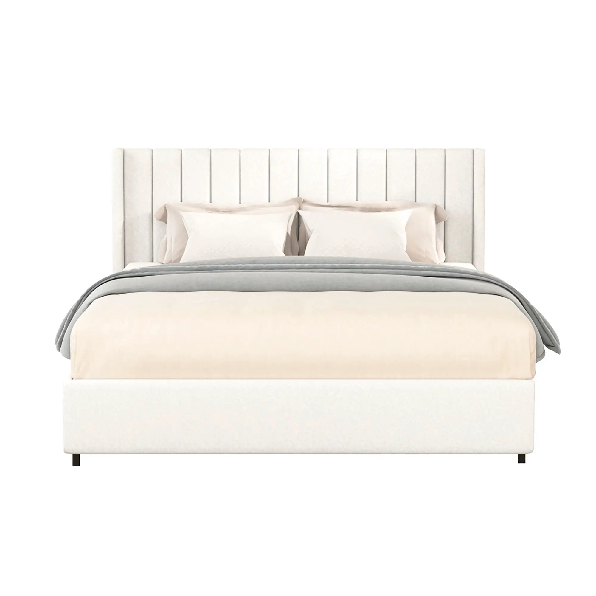 Anda - Boucle Upholstered Platform Bed With Patented Drawers Storage - Ivory by HouseOfZazla