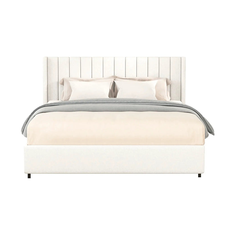 Anda - Boucle Upholstered Platform Bed With Patented Drawers Storage - Ivory by HouseOfZazla
