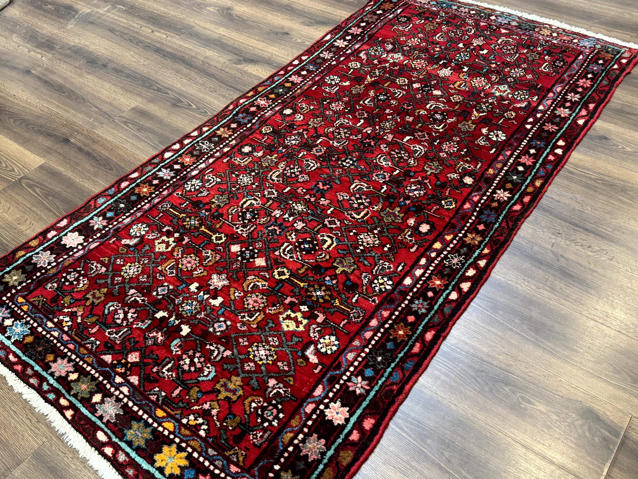 Red Persian Rug 4x7, Village Rug, Wool Vintage Carpet by Jewel Rugs