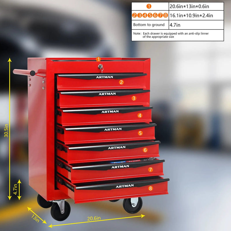Rolling Metal Tool Chest With Drawers, Steel Storage Cabinet With Ball Bearing Slides by HouseOfZazla