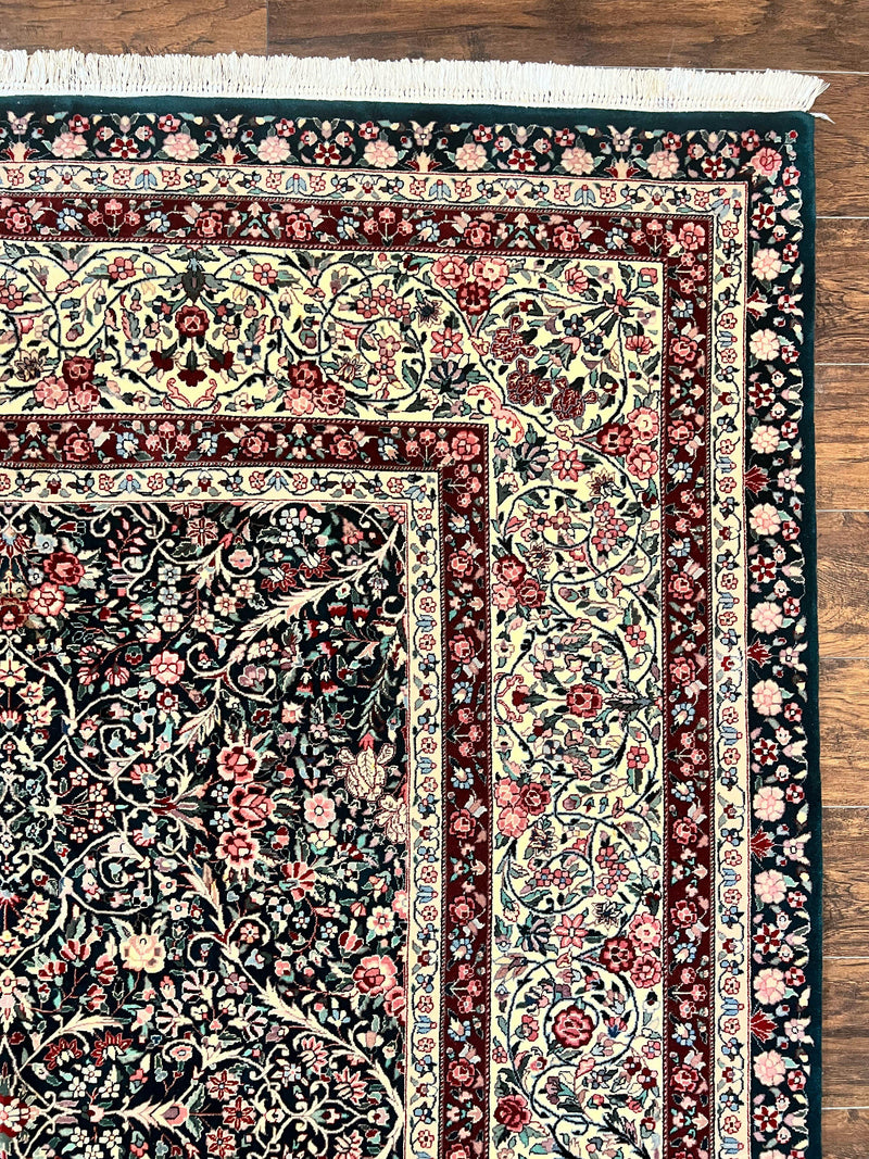 Large Sino Persian Rug 10x14, Wool Hand Knotted Vintage Carpet, Dark Green & Beige, Kirman Floral Rug, Fine Weave, Traditional, Large by Jewel Rugs