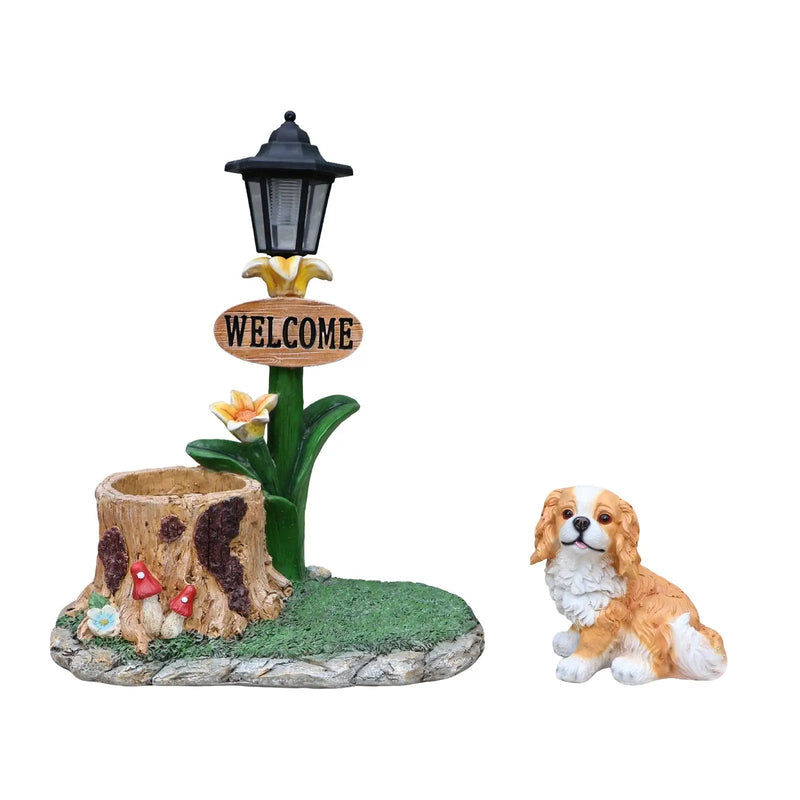 Sitting Dog Solar Lantern Planter Statue by HouseOfZazla