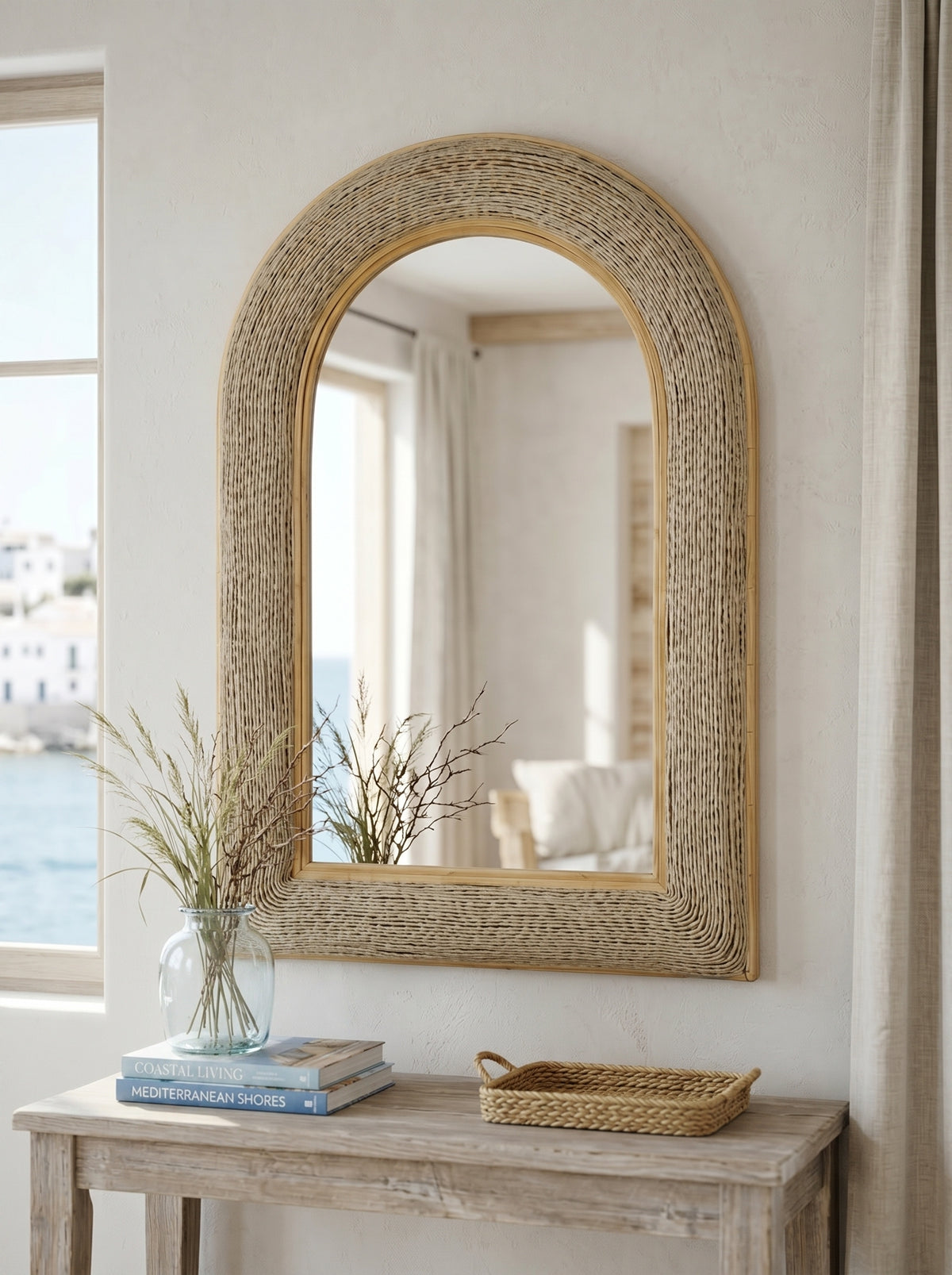 24.2"x36" Woven Texture Decorative Arched Mirror by HouseOfZazla