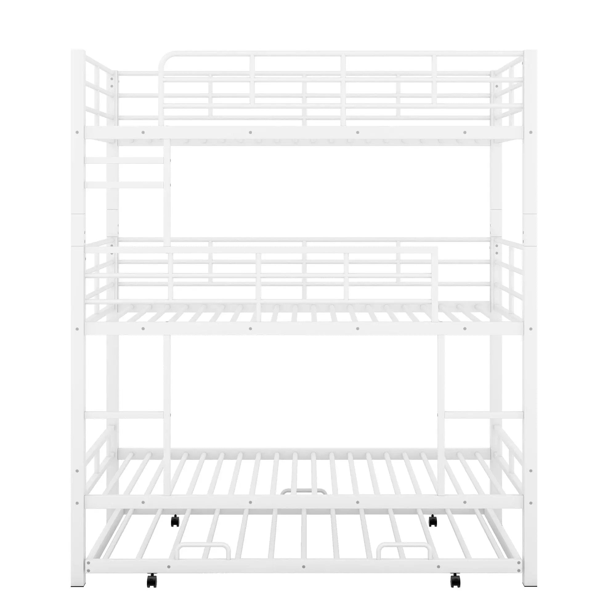 Triple Bunk Bed With Trundle, Heavy Duty Steel Construction