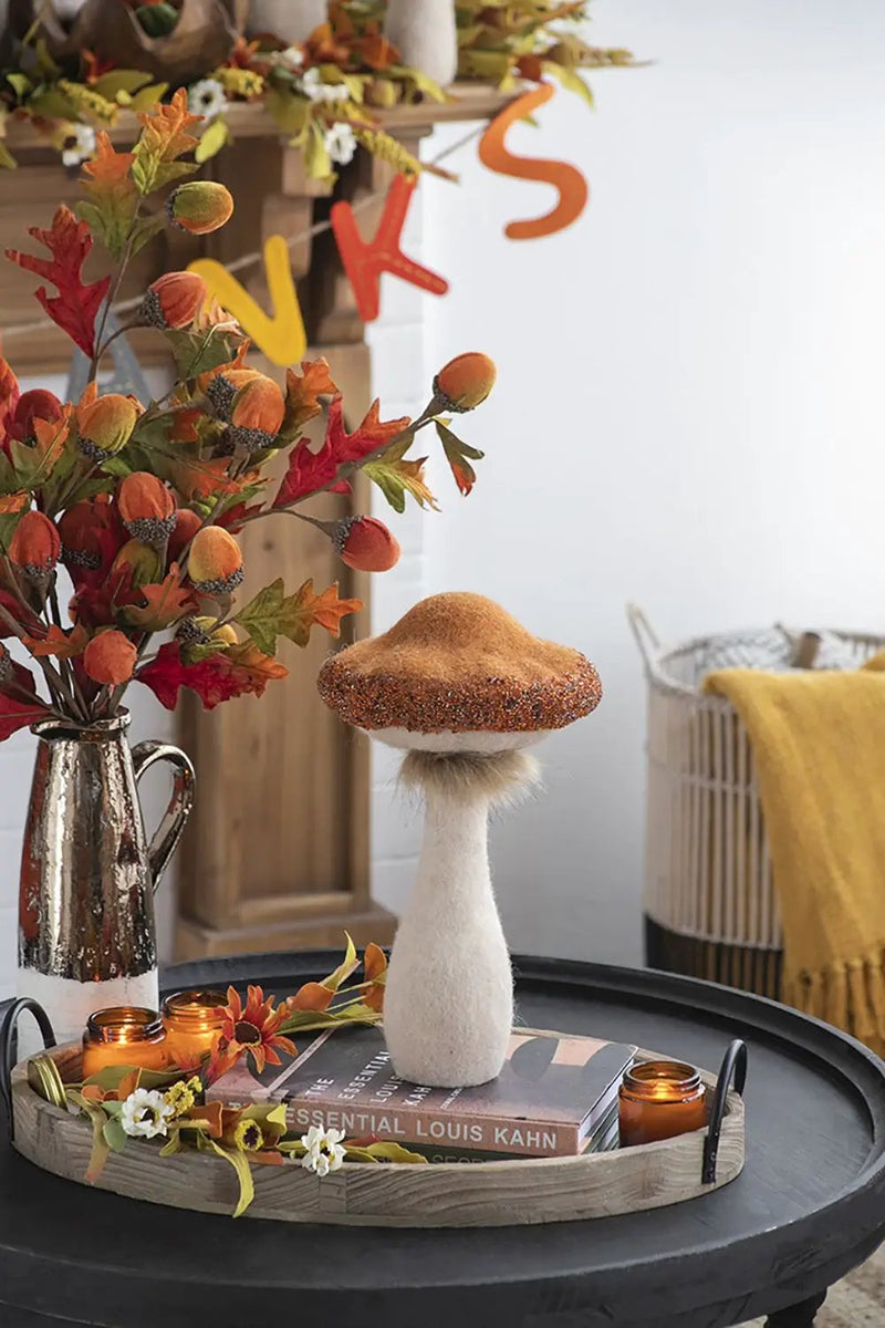 Mushroom Holiday Ornament, For Harvest Festival Fall Festival & Thanksgiving Table Decorations (Set of 2) - Beige / Orange by Unique Piece Furniture