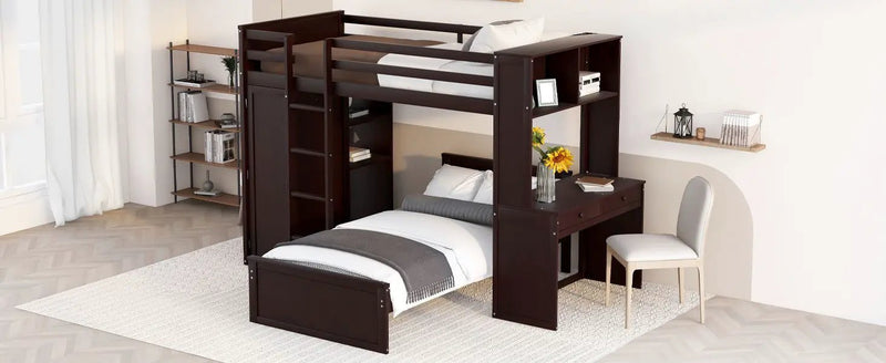 Loft Bed With A Stand Alone Bed, Shelves, Desk, And Wardrobe by HouseOfZazla