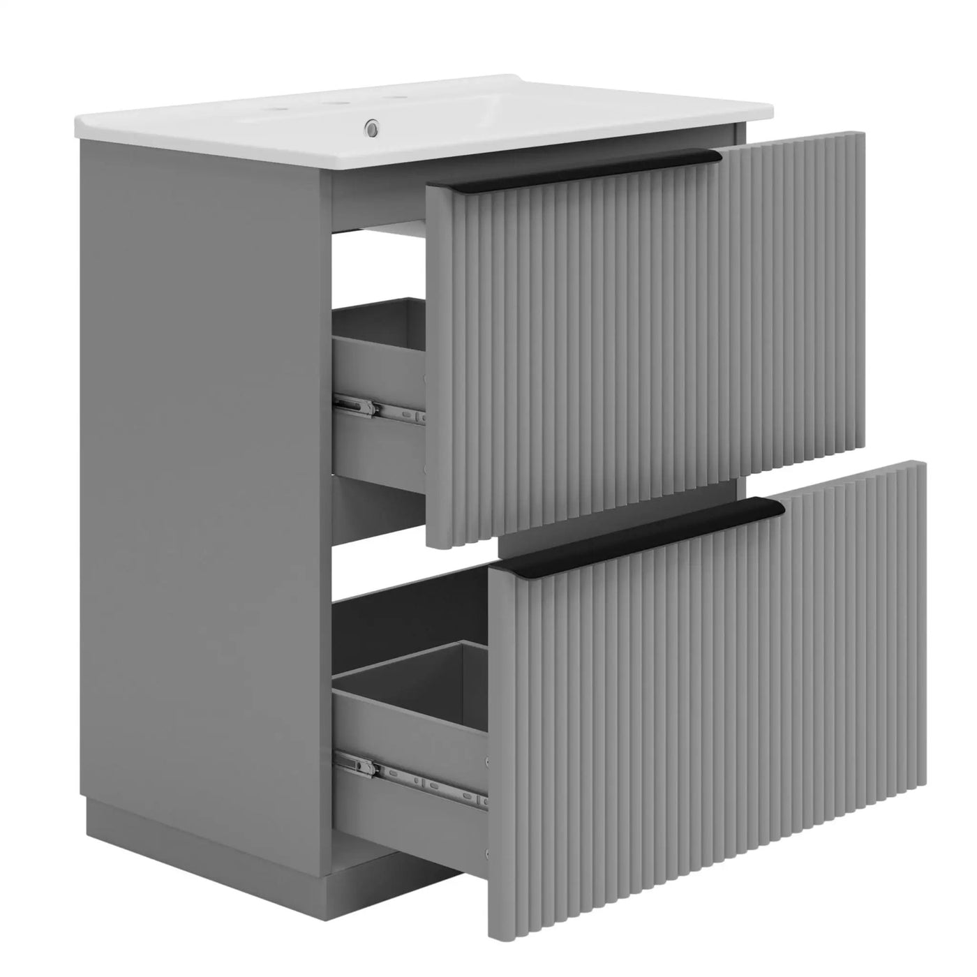 Fluted Bathroom Vanity With Ceramic Sink, Freestanding Cabinet by HouseOfZazla