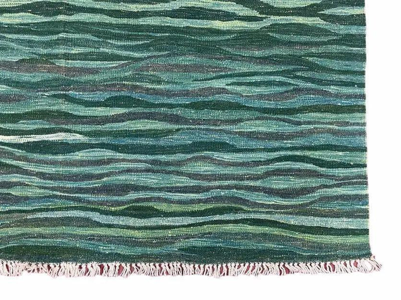 Sea Green Kilim Area Rug, White Blue Red Stripes, Russian Flag Rug, Flatweave Hand Knotted Carpet, Turkish Carpet, Wool, New, 5' 6" x 7' 10" by Jewel Rugs