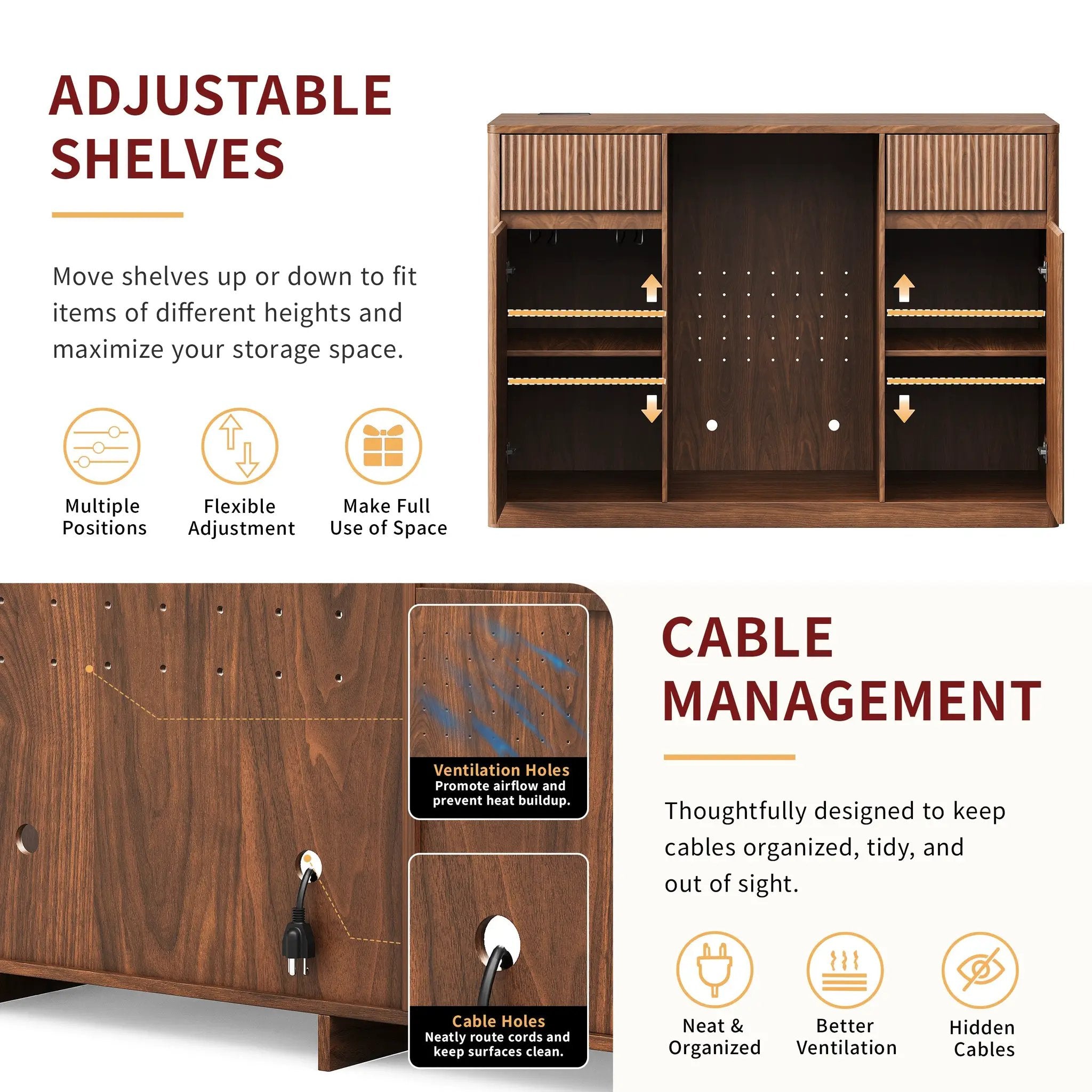 53.2" Fluted Buffet Wine Cabinet with Mini Fridge Nook by HouseOfZazla