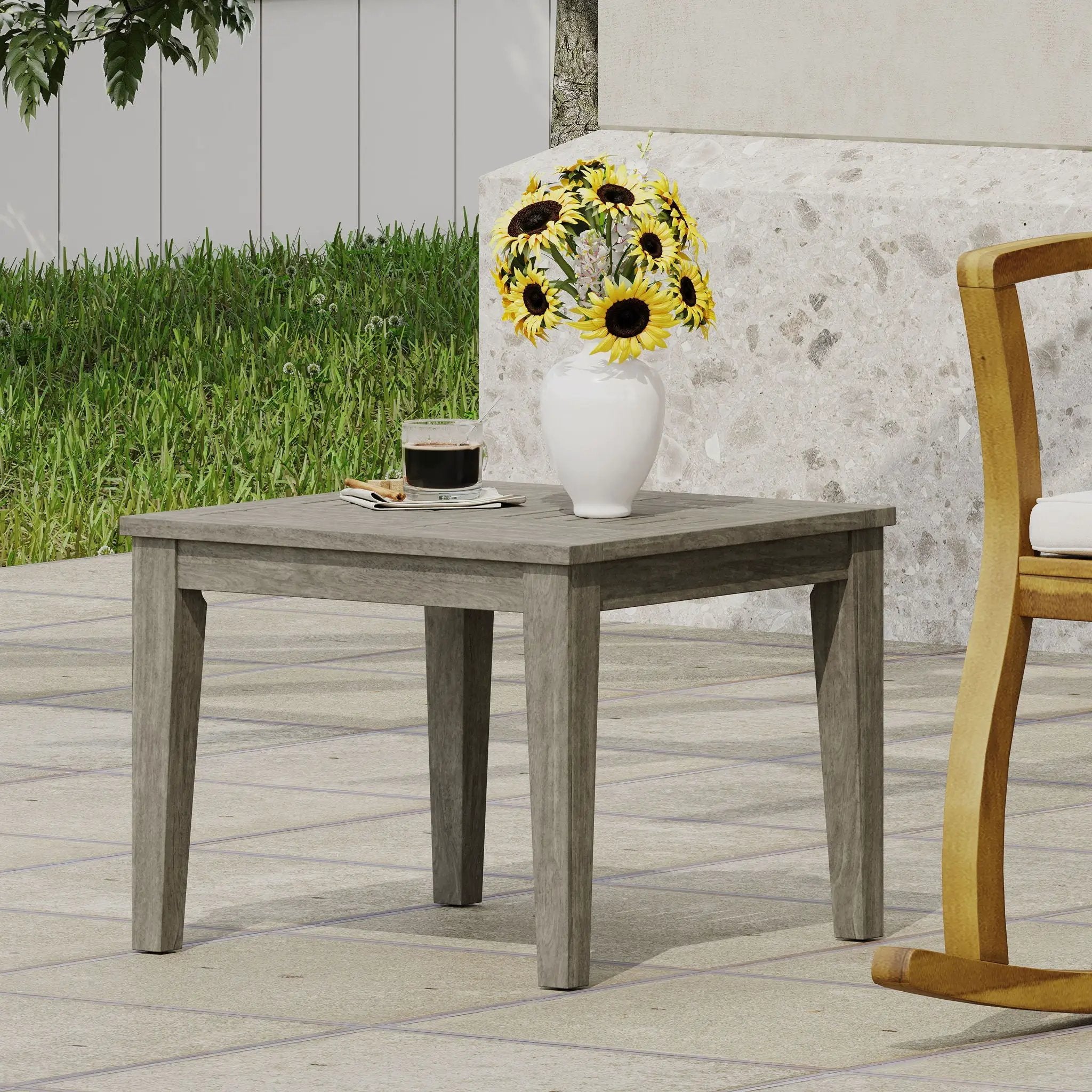 Dexterity Outdoor Square Side Table with Wood Frame - Gray by HouseOfZazla
