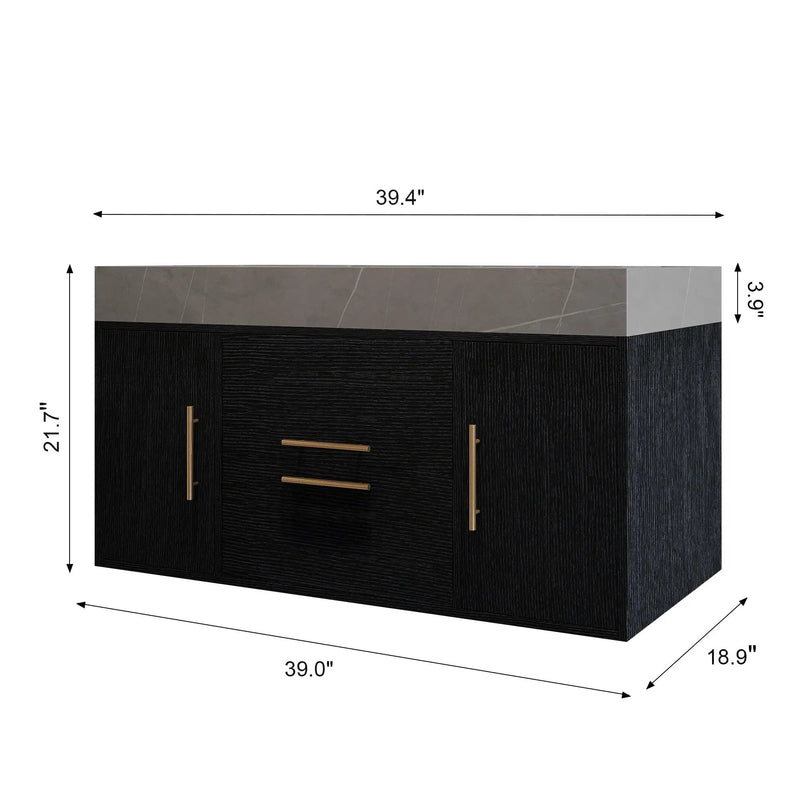 39.4 Inches Single Contemporary Floating Bathroom Vanity by HouseOfZazla