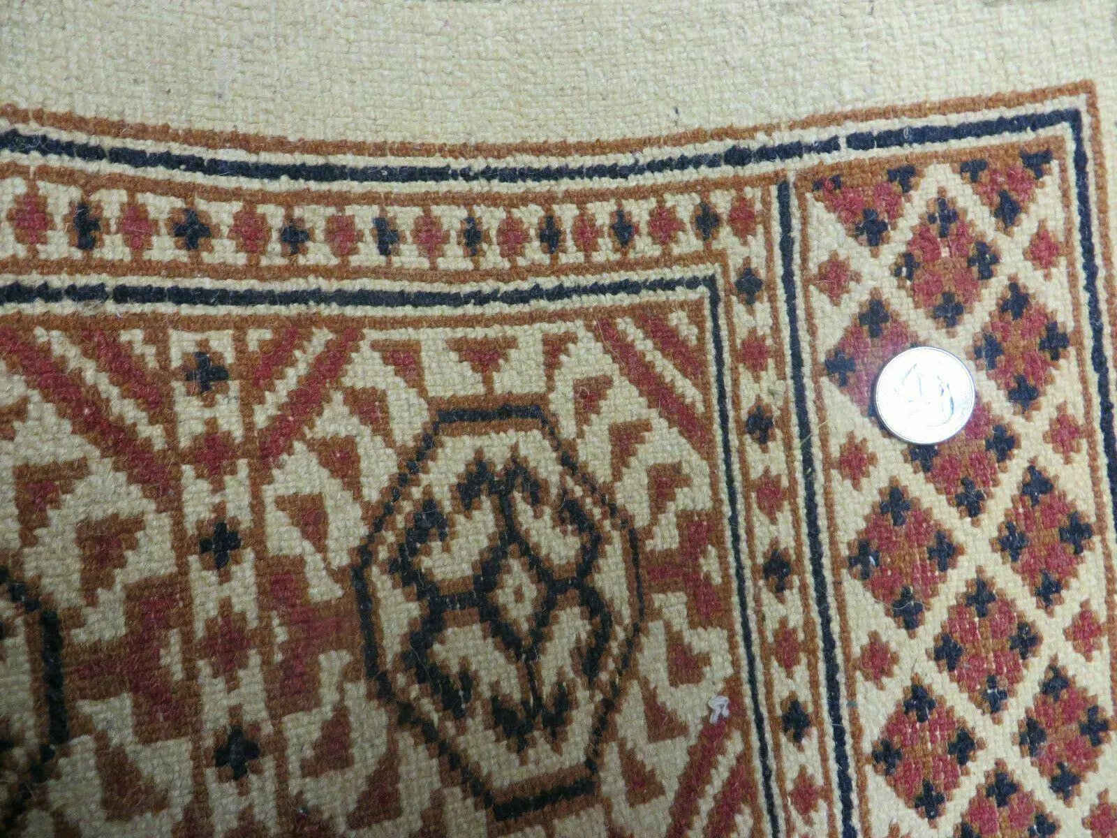 4' X 7' Vintage Handmade Pakistani Turkoman Bokhara Balouch Woven Wool Rug Ivory by Jewel Rugs