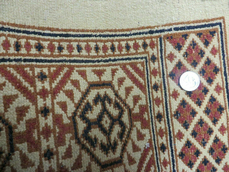 4' X 7' Vintage Handmade Pakistani Turkoman Bokhara Balouch Woven Wool Rug Ivory by Jewel Rugs