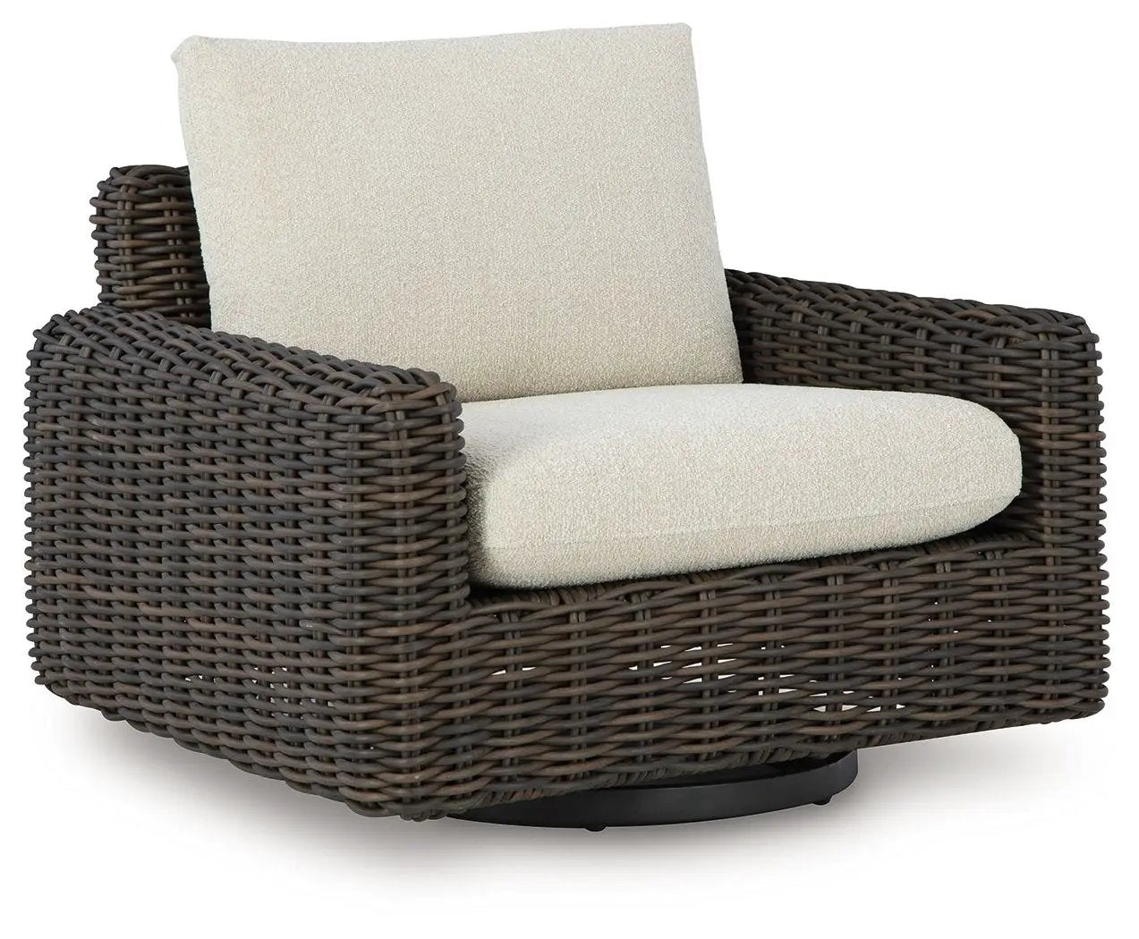 Kimora - 7 Pc. - 4-Piece Outdoor Sectional, Swivel Glider Lounge, Cocktail Table, End Table - Beige / Dark Brown by Unique Piece Furniture