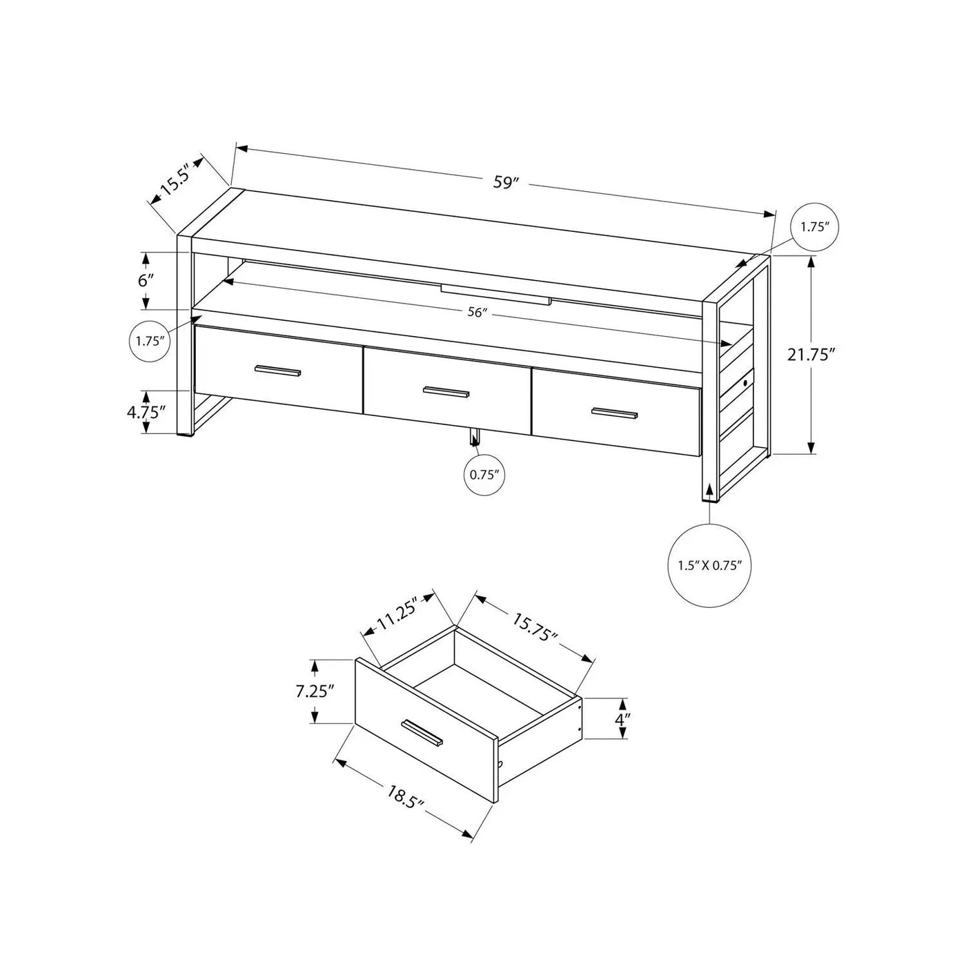 TV Stand, Console, Media Entertainment Center, Storage Drawers, Modern by Unique Piece Furniture