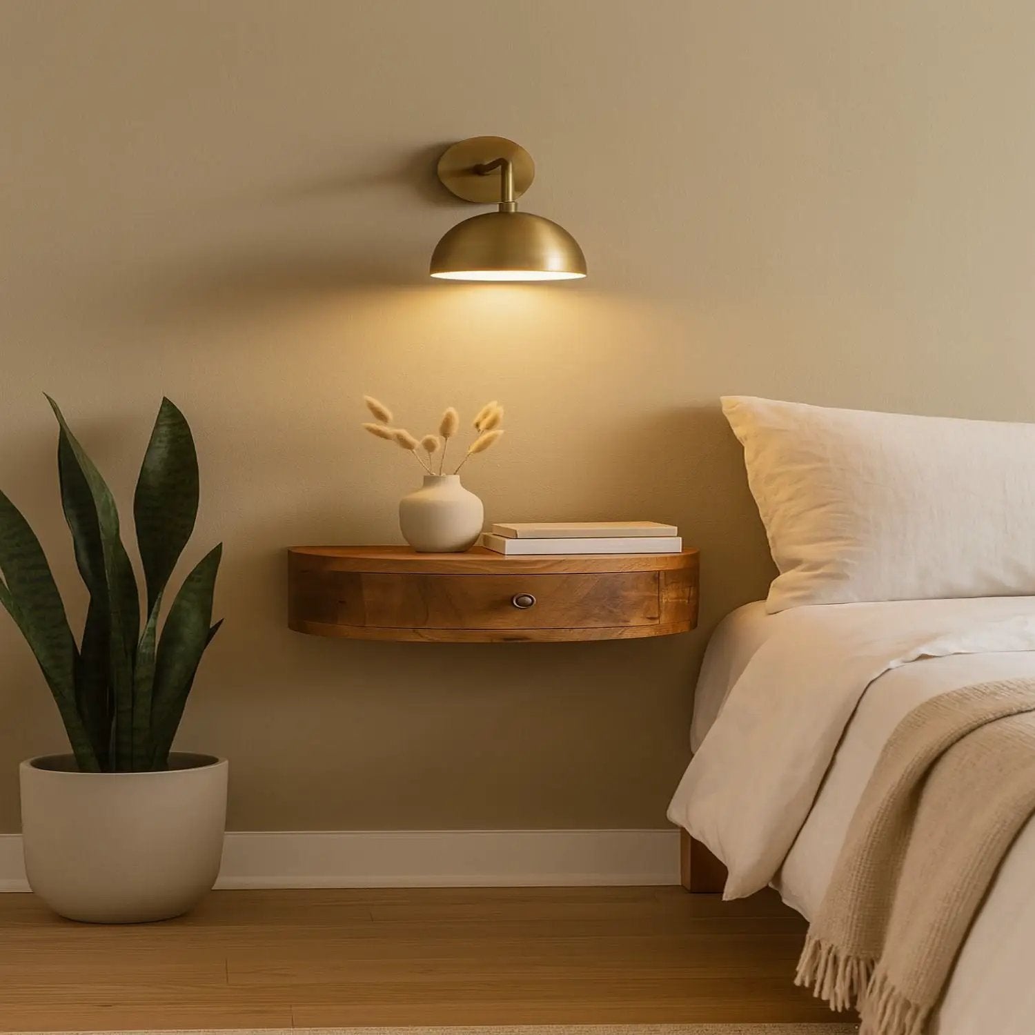 Wall Mounted Rounded Nightstand - Oak by HouseOfZazla