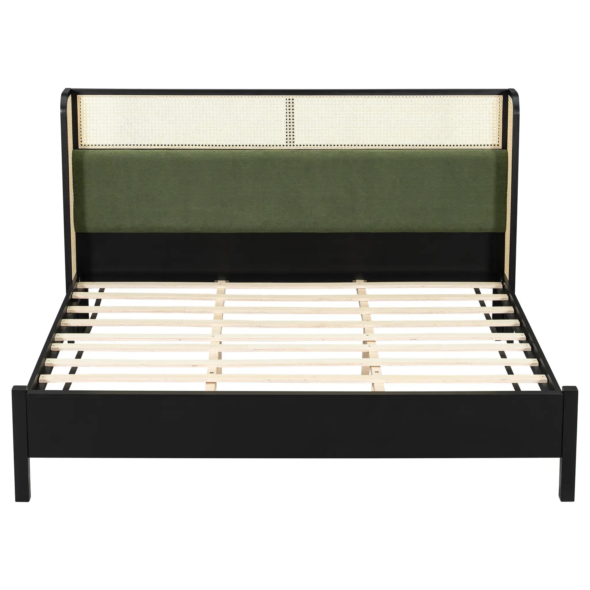 King Size Bed Frame with Black Frame and Green Upholstered Headboard by HouseOfZazla
