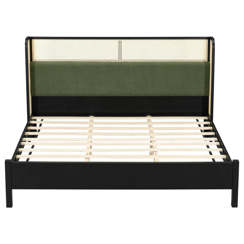 King Size Bed Frame with Black Frame and Green Upholstered Headboard by HouseOfZazla