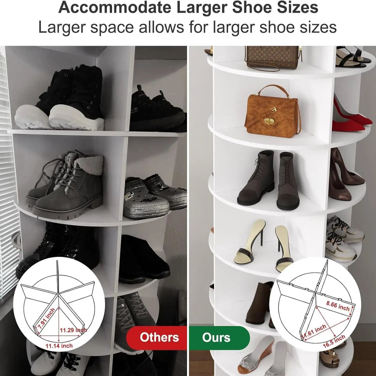 8 Tier Rotating Shoe Rack Tower, 360 Degree Spinning Shoe Organizer And Storage Carousel For Closet Or Entryway - White by Unique Piece Furniture