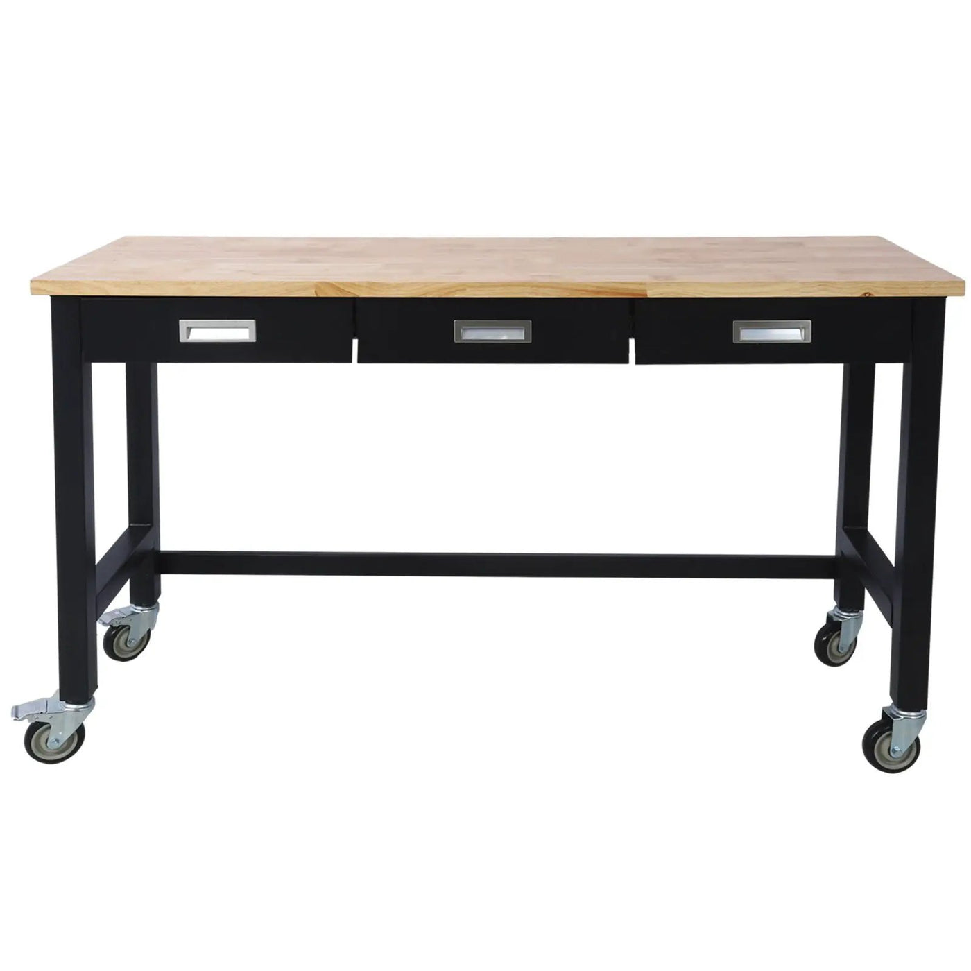 Work Bench, Workbench With Drawer Storage, Heavy Duty Bamboo Wood Work Table With Wheels For Garage Home Office by HouseOfZazla