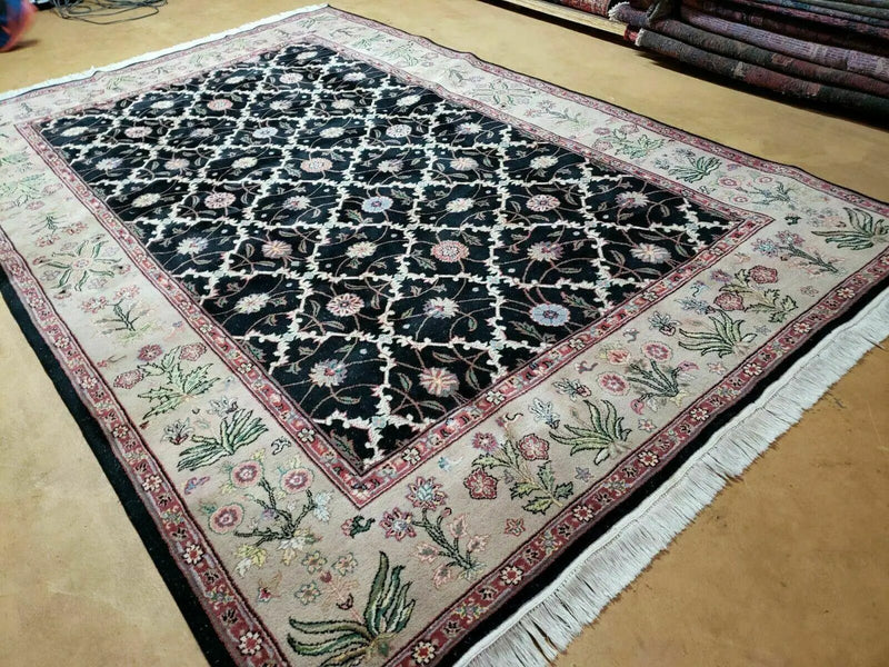 6' X 9' Handmade India Floral Oriental Wool Rug Carpet Hand Knotted Nice Black by Jewel Rugs
