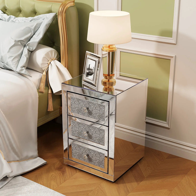 3-Drawer Mirrored Nightstand Bedside Table by HouseOfZazla