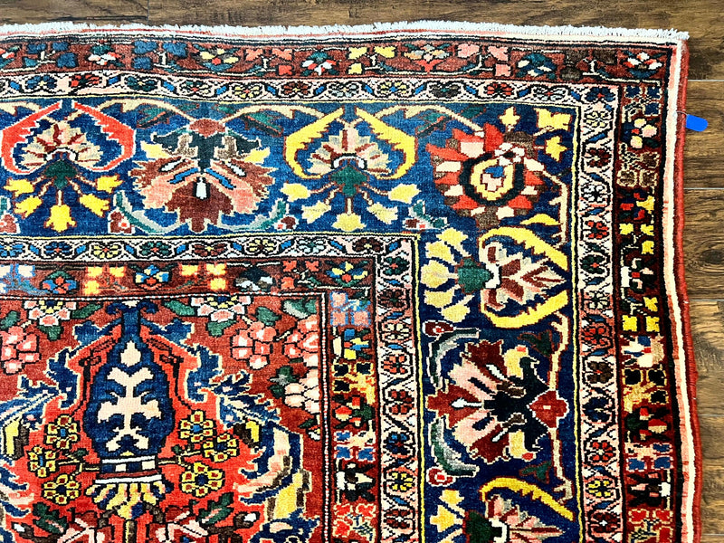 Large Persian Bakhtiari Rug 10x14, Rare Perisan Tribal Rug, Red Blue Ivory Multicolor, Hand Knotted, Semi Antique Carpet by Jewel Rugs