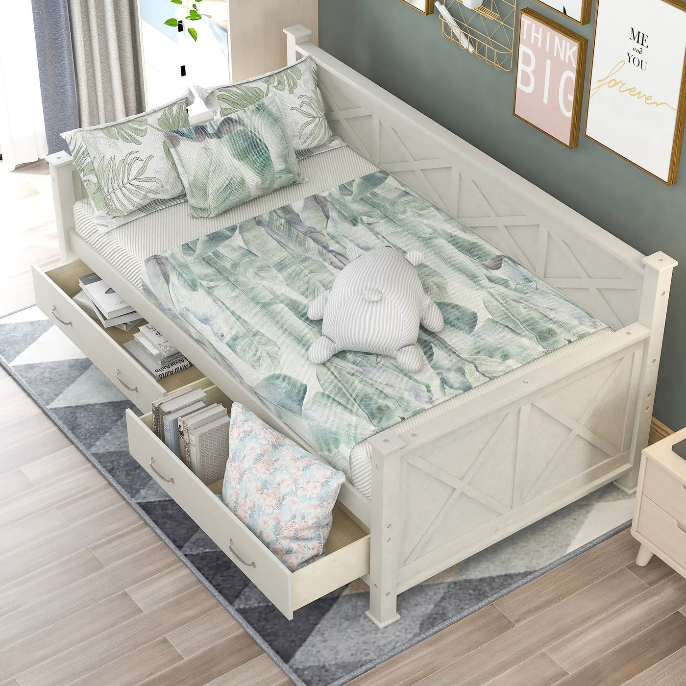 Modern Daybed With 2 Large Drawers, X Shaped Frame by Unique Piece Furniture
