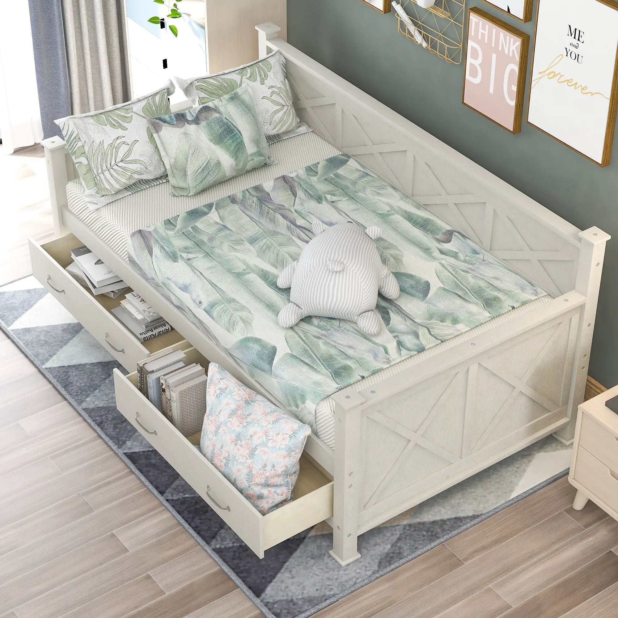 Modern Daybed With 2 Large Drawers, X Shaped Frame by Unique Piece Furniture